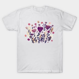 Watercolor whimsical flowers - burgundy T-Shirt